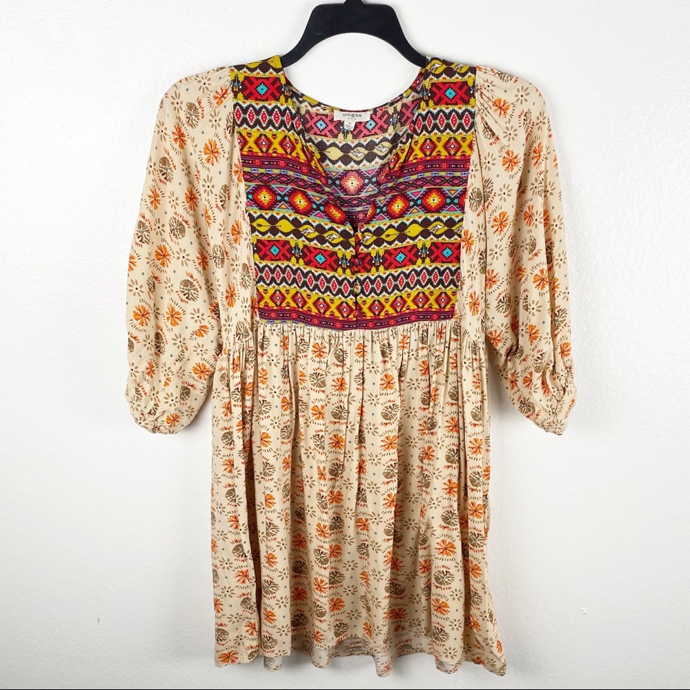 UMGEE  Southwestern Aztec Print Half Button Tunic Dress Medium Boho Cottagecore
